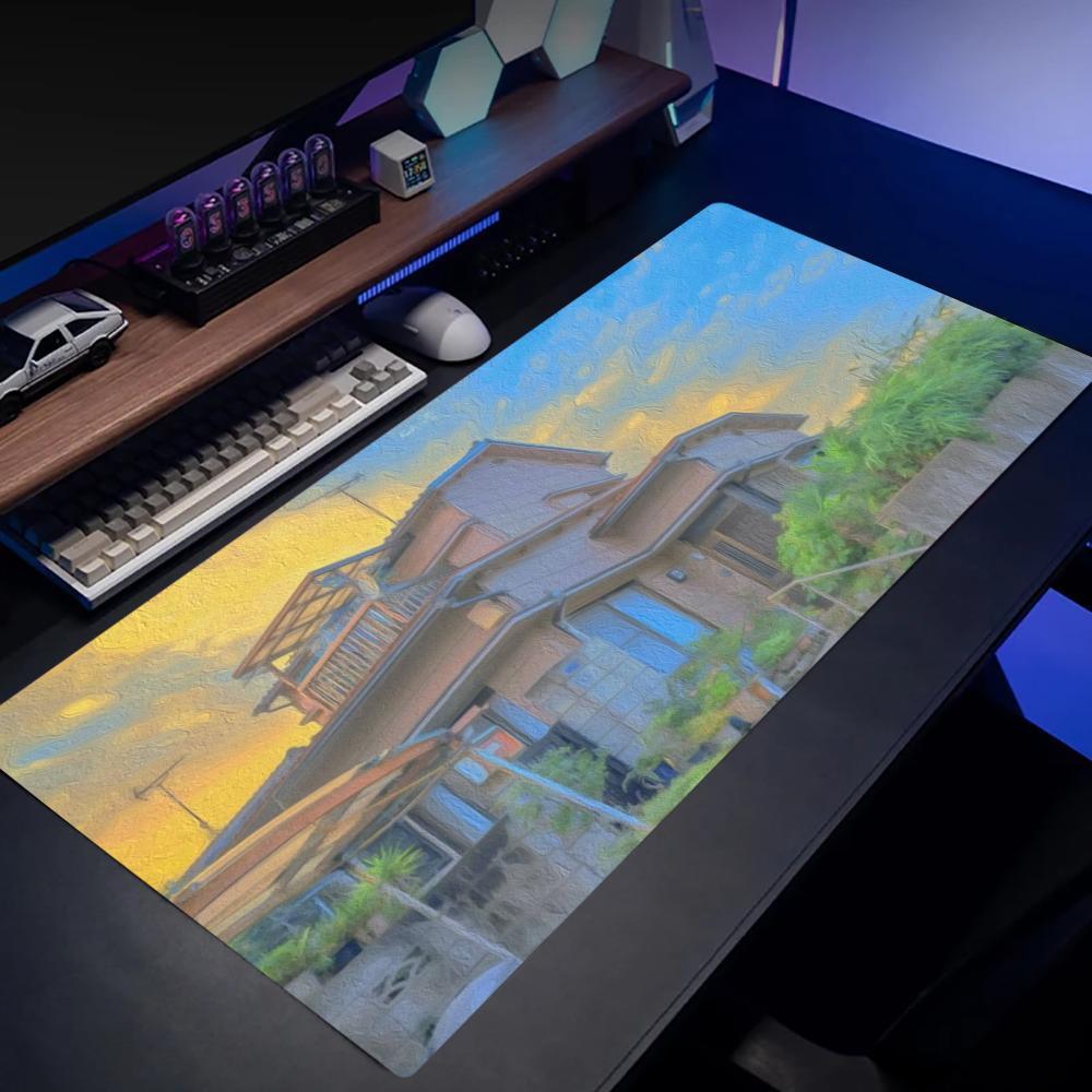 Desk View Setup - Urban Street View Oil Painting Mouse