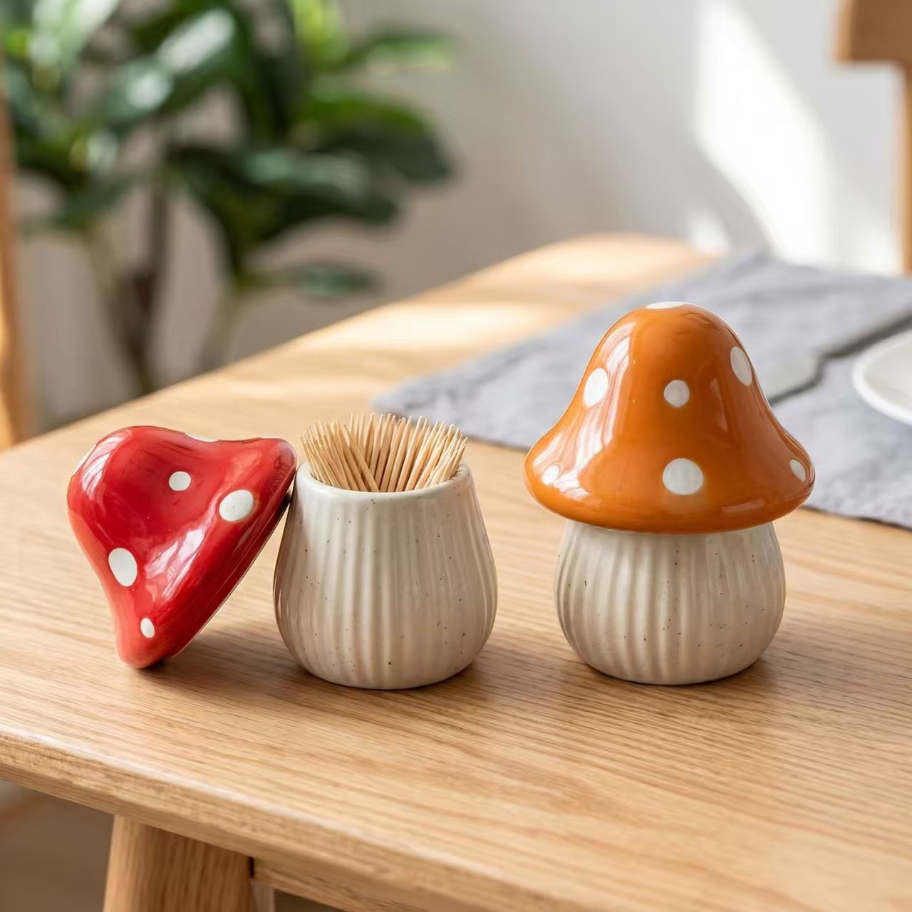 Desk Setup Organization - Cartoon Mushroom Ceramic Storage Jars Home