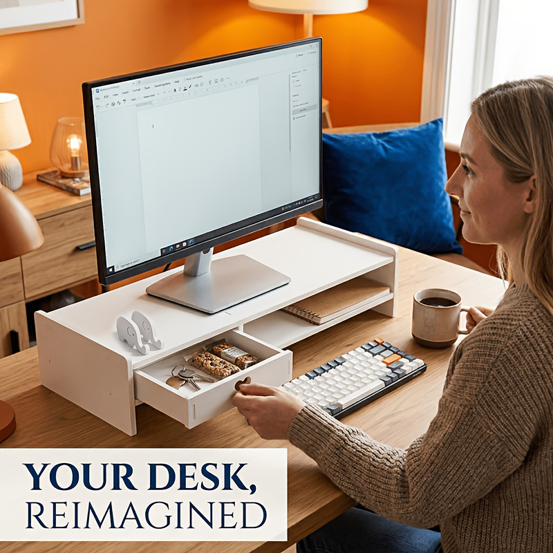 Desk Setup Accessories - Minimalist White PVC Monitor Stand Riser