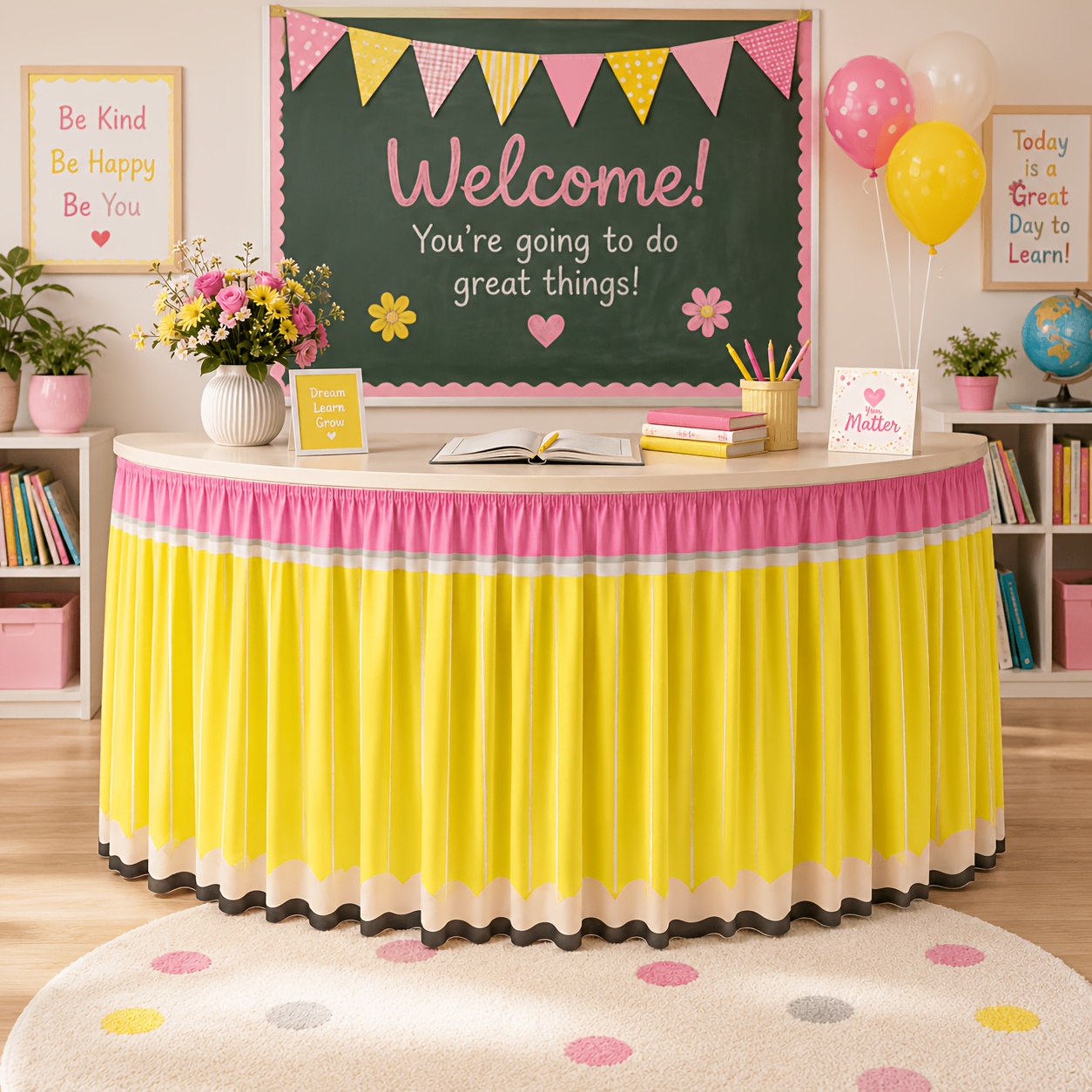 Yellow Desk Setup - 1PC Ba To School Pencil Table
