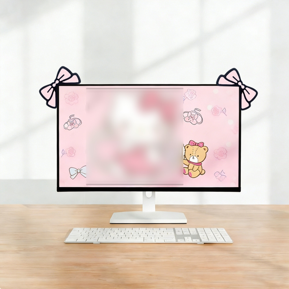 Cute Pink Bow Monitor Decor Ka - đánh giá và giá Desk Setup Monitor And Laptop