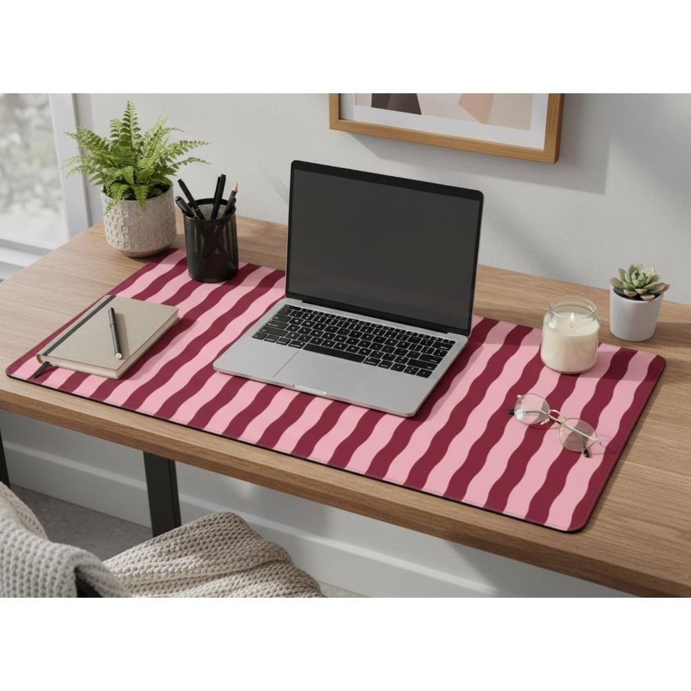 Pink Burgundy Wavy Lines Desk  - đánh giá và giá Yellow Desk Setup