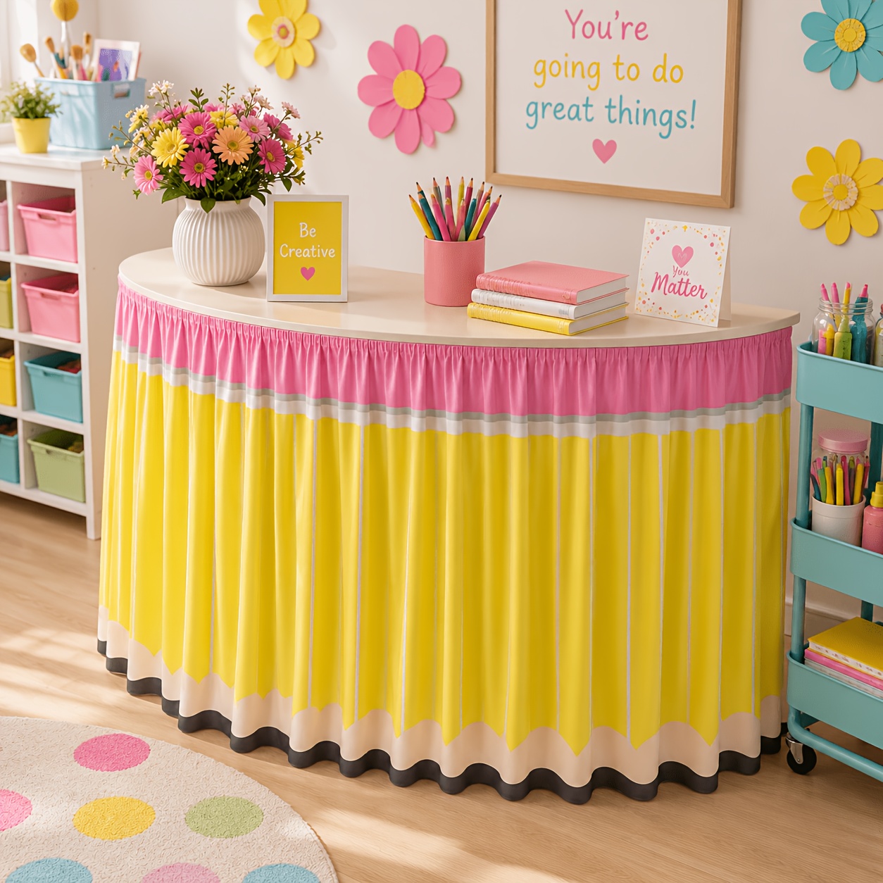 1PC Ba To School Pencil Table  - đánh giá và giá Yellow Desk Setup