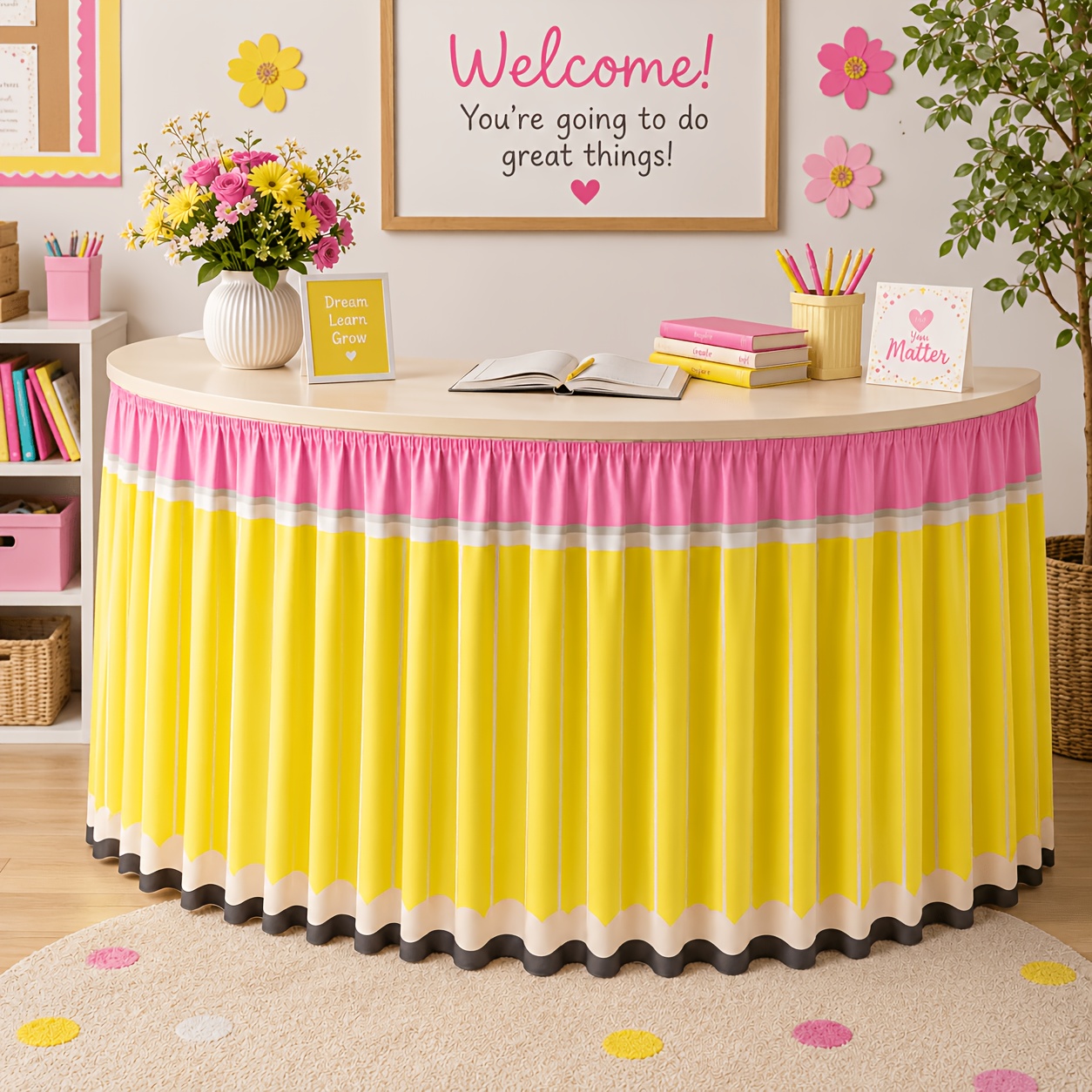 1PC Ba To School Pencil Table  - đánh giá và giá Yellow Desk Setup