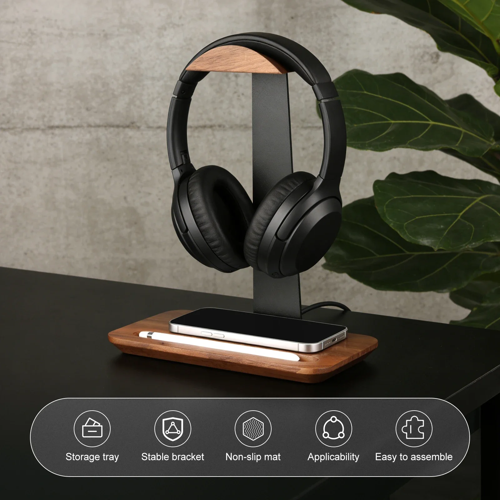 Universal Wood Headphone Stand - đánh giá và giá Desk Setup Organization