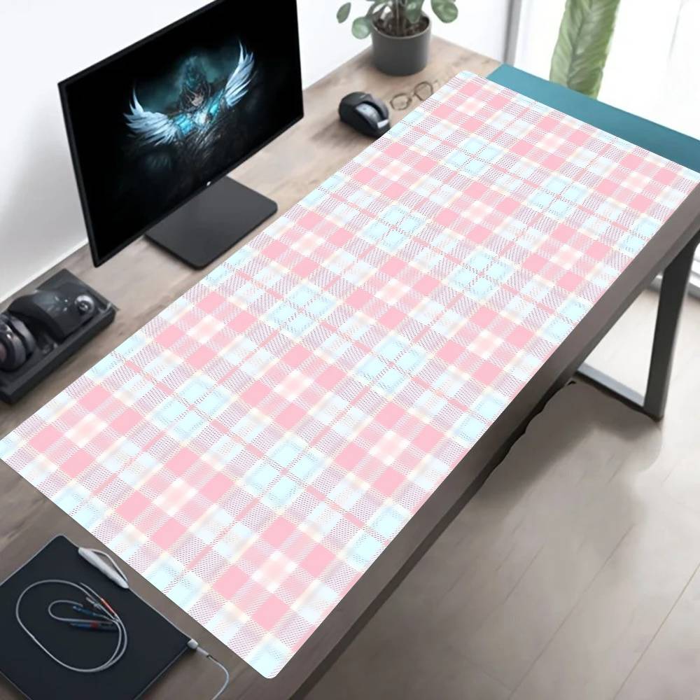 Plaid Pattern Mouse Pad Large  - đánh giá và giá Yellow Desk Setup