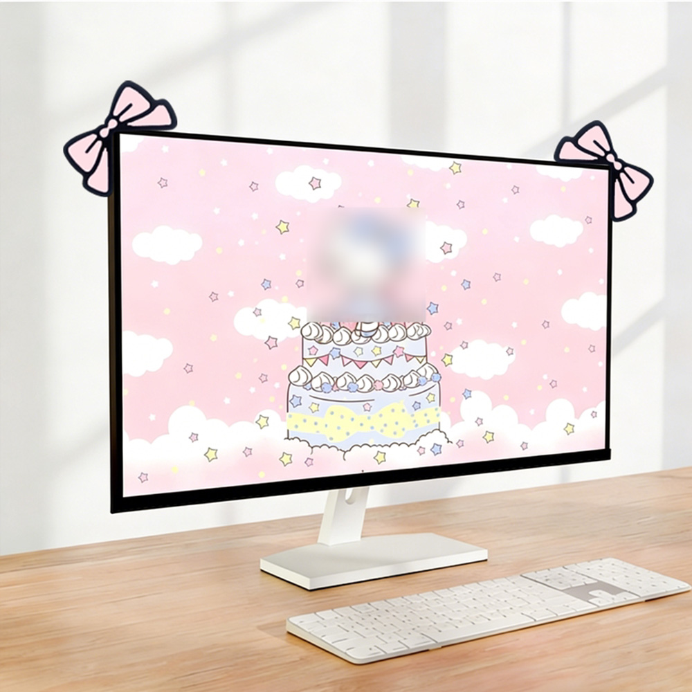 Cute Pink Bow Monitor Decor Ka - đánh giá và giá Desk Setup Monitor And Laptop